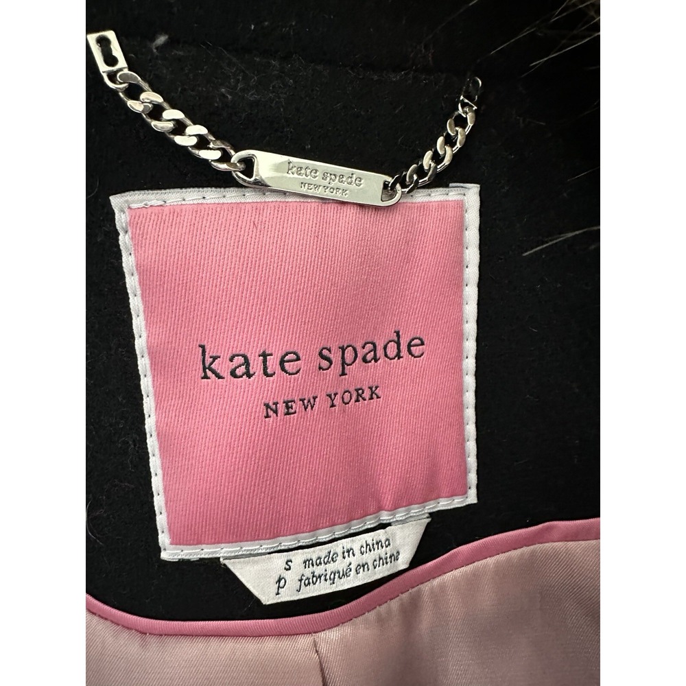 Kate Spade Black Wool Blend Peacoat w Detachable Faux Fur Collar Womens Small - Picture 5 of 7